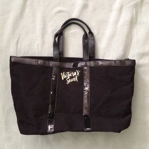 Large Black Sequined Victoria’s Secret Tote Bag